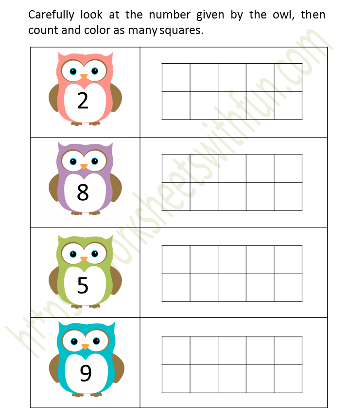 Mathematics - Preschool: Count and Color Owl Worksheet 5